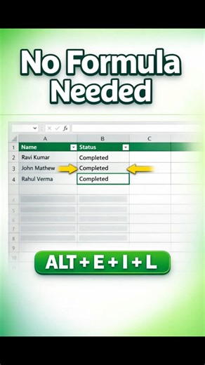 Copy Data in Filtered Rows Without Formula ⚡ Excel Shortcut #exceltips #excelshorts #excel