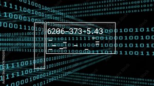 Animation of numeric data processing on screen over binary coding