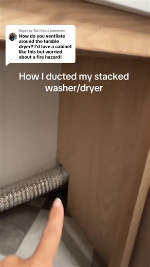 Replying to @Tori Rea Here’s how i rand the ductwork for my stacked washer dryer. I also built the cabinet so it can slide forward if i need to access the componenets in the back.