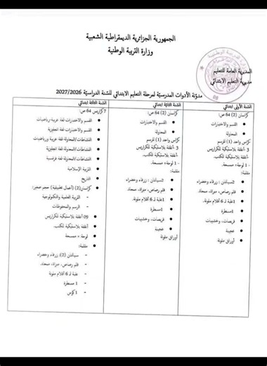 ◀️ مدونة الأدوات المدرسية للتعليم الابتدائي للموسم الدراسي :2027/2026