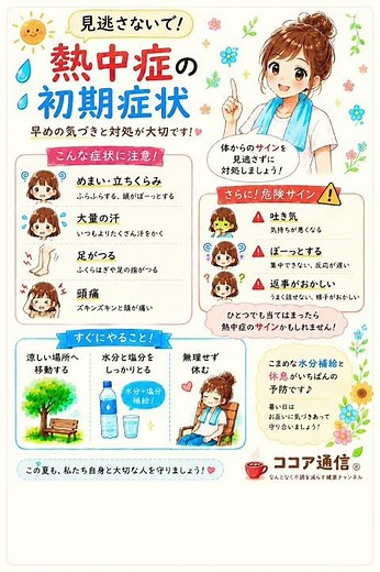 見逃さないで‼️初期の熱中症の症状 熱中症予防 熱中症対策 #熱中症 #めまい#足がつる#立ちくらみ