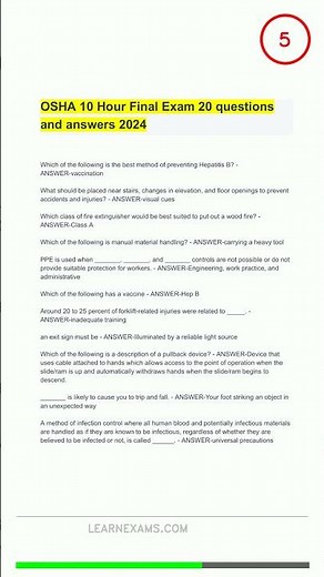 Osha 10 Hour Final Exam 20 Questions And Answers 2026
