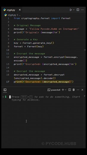 Akash • Python & Tech Enthusiast  on Instagram: "Encryption and Decryption in Python  | Complete Python guide + 99 Projects  | Link in the Bio .. .. Follow @pycode.hubb for more .. .. Turn on post notifications for more such posts like this .. .. #pythonhub #pythonquiz #pythonlearning #pythonprogramming #pythondeveloper #python3 #programming #pythonprojects #pythonbeginner #coding #pythonbegginers #pythonlearn #pycode"