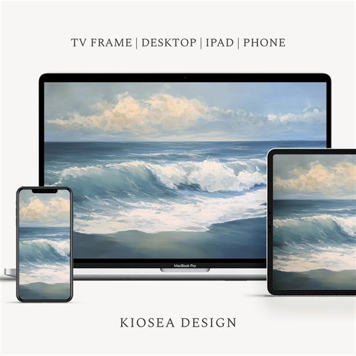 Scenic Sea Oil Painting Wallpaper Set, Nature Landscape Phone & Desktop Background, Aesthetic Ocean, Sky for Iphone, iPad and Frame TV - Etsy