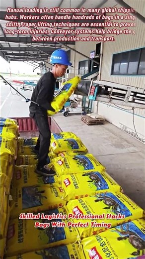 Skilled Logistics Professional Stacks Bags With Perfect Timing