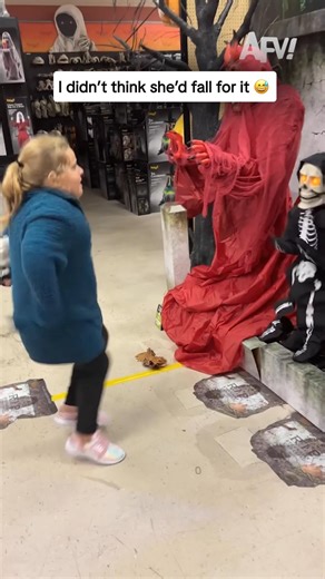 America's Funniest Home Videos on Instagram: "She LITERALLY fell for it 💀 #afv #halloween #fail #funny"