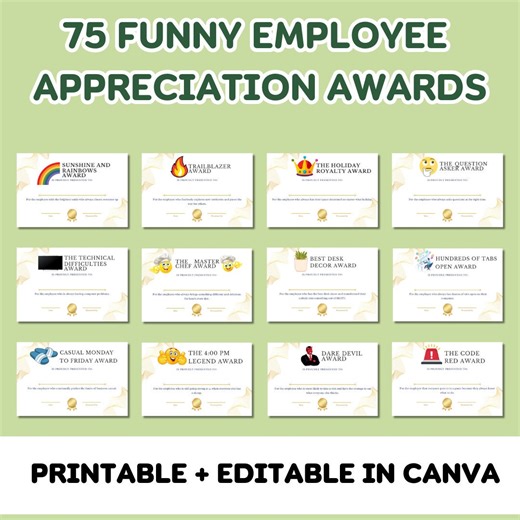 Funny Employee Appreciation Award Certificates - 75 Printable Awards (editable Canva) - Etsy New Zealand
