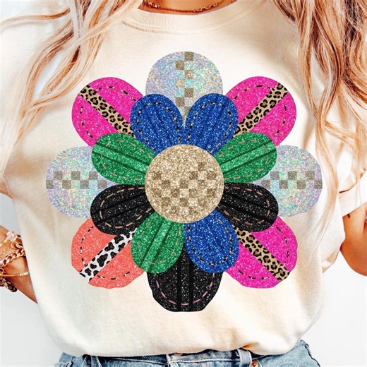 Patchwork Spring Flower PNG, Easter Digital Download, Shabby Chic Shirt, Sublimation and DTF, Luxury Full Glitter - Etsy