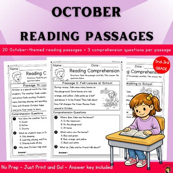 October Reading Comprehension Passages and Questions Grades 2-3 Fall Literacy