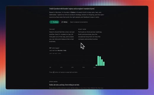 Dropped some fresh paint on my personal site → https://t.co/XADxqAOUI6Rebuilt in @cursor_ai with Composer 2 Fast. View transitions on navigation so route changes stay coherent instead of hard cuts.Routes cover the blog, photos, stack and favorites, about, colophon, someday, and miniscira for an on-site assistant.Site stack- Next.js 16, React 19, Tailwind CSS v4, TypeScript- @shadcn on @radix_ui- @basehub_ai for structured content (writing, shelf, favorites, gallery)- Drizzle ORM on @neondatabase