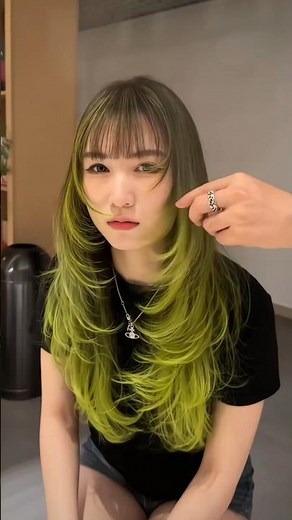 💚 Viral Korean Green Hair Color Transformation | Butterfly Layer Haircut #shorts