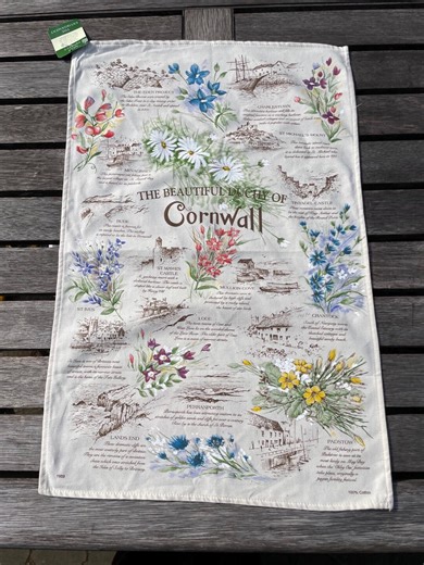 Vintage Cornwall Print Tea Towel Linen and Cotton - Etsy