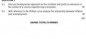 5.1 DIscuss the Keyneslan approach on the multiplier and Justif... | Filo