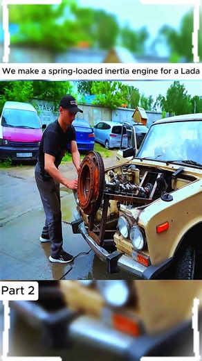 We make a spring-loaded inertia engine for a Lada #garage #car #engine #pistons #fyp