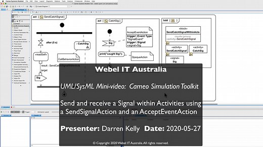 Mini tutorial: UML/SysML: Cameo Simulation Toolkit: Send and receive a Signal using a SendSignalAction and an AcceptEventAction