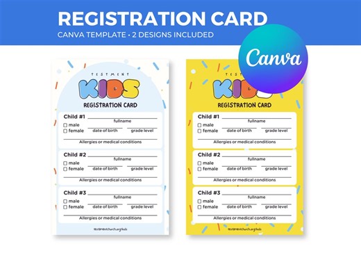 Kids Church Check-in Signup Form: Registration Card Canva Template (digital Download) - Etsy