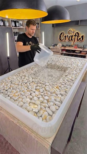 Luxury Kitchen Island Sink using Epoxy Pebble & Gold Leaf