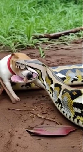 Shocking Moment! Giant Python Swallows a Puppy Alive!🐍😨 #wildlife #animals