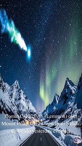 Comet Lemmon Over Colorado 🌌🏔️ A rare celestial visitor — Comet C/2025 A6 (Lemmon) — streaks across the night sky above Mount Princeton, captured from Salida, Colorado. Its glowing green core and delicate tail trace the cold breath of the cosmos, framed by the quiet majesty of the Rocky Mountains below. Moments like this remind us that even in the vastness of space, Earth and sky share the same poetry of light — fleeting, beautiful, and infinite. | AstroNature