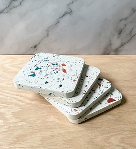 Modern Terrazzo Coaster Set: Handcrafted Gypsum Cement Square Drink Mats for Stylish Home Decor - Etsy