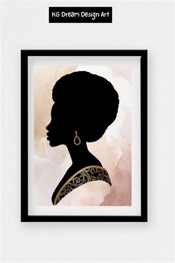 Gold African Woman Silhouette Art | Elegant Afro Print (digital Download) - Etsy