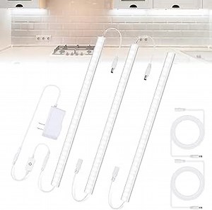 Under Counter Lights for Kitchen, 3 Packs x 12 Inch Dimmable LED Under Cabinet Lighting, Cold White 6000K, Plug-in Under Cabinet Lights with Memory Function