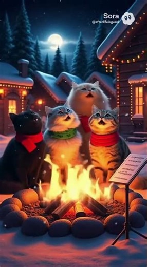 Cats Singing Christmas Songs by the Fireplace 🎄🔥 Cozy Holiday Vibes