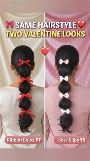 Valentine’s Day hairstyle 🎀❤️ #valentinesdayhairstyle #valentinesday #bowhairstyle #hairhack #shorts