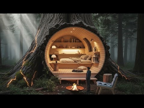 Hidden Inside a Massive Ancient Tree Log: My Invisible Modern Shelter Build