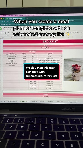 Weekly digital meal planner template with automated grocery list ✨ link in bio #mealplanning #mealplanner #digitalplanner2023 #googlesheet #mealplannertemplate #exceltips #mealprepweightloss #mealprep