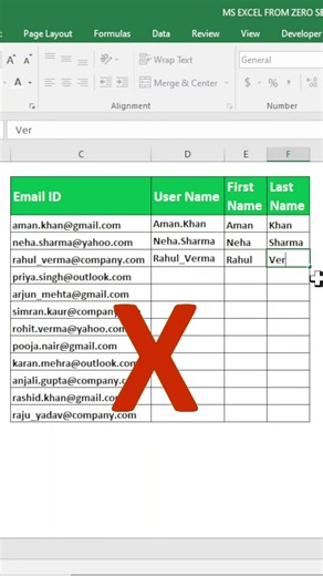 Extract First & Last Name from Email IDs in Excel 😱 | Flash Fill Trick