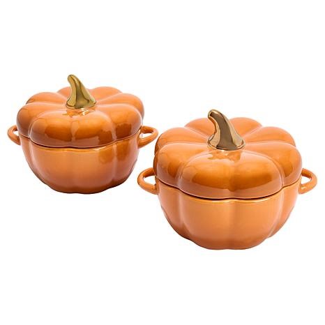 Kitchen HQ 2-pack 14 oz. Pumpkin Stoneware Casseroles | HSN