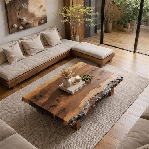 Natural Wood Coffee Table - Live Edge Rustic Furniture for Living Decor - Handcrafted Reclaimed Farmhouse Centerpiece - Unique Side End - Etsy