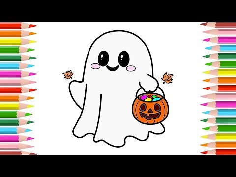 How To Draw a Cute Ghost | Ghost Drawing Step By Step For Kids & Beginners | Easy Coloring Painting
