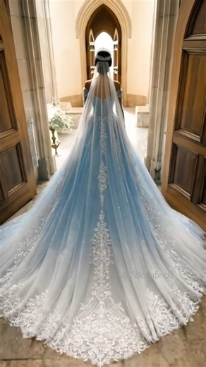 Royal Cathedral Blue Wedding Dress 🤍🩵Grand Bridal Train Moment 👑✨| ‪@VeloraBride‬