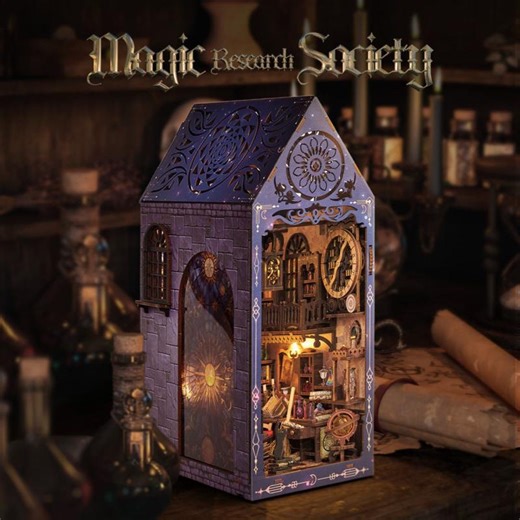 Magic Research Society Book Nook Kit | Wooden Miniature Library Dollhouse Bookshelf Insert (LED Decor) - Etsy