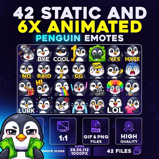 42 + 6 Animated Penguin Emotes Pack PNG & GIF for Streamers, Twitch, Discord, Kick, | Chibi Penguin Emote Pack - Etsy