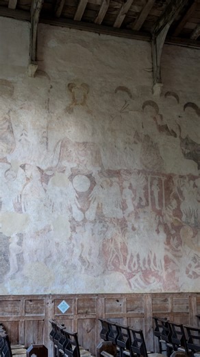 Embrace historia on Instagram: "Visiting one of my favourite churches, St Nicholas in lower Oddington, which features one of the best medieval doom wall paintings in England, dated around the 1340s. #medieval #history #wallpaintings #heritage #art"