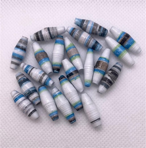 Handmade Paper Beads – Blue, Gray, White Mix – Craft and Jewelry Supplies - Etsy