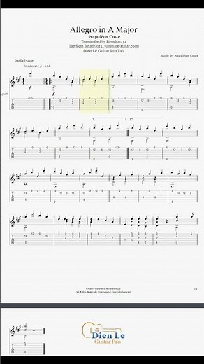 Allegro in A Major (Napoléon Coste) for Classical Guitar