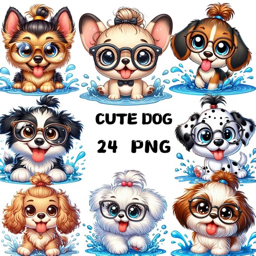Funny Dog Clipart, Cute Puppy PNG, Cartoon Dog Stickers for Kids Shirts, Cards, Nursery, Scrapbook, Instant Download, Commercial Use - Etsy
