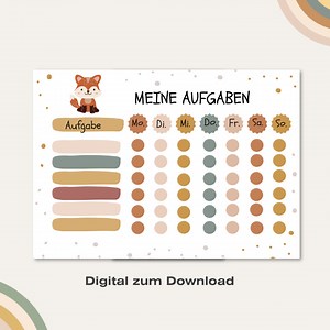 Emploi du temps hebdomadaire, répartition des tâches pour les enfants. Emploi du temps quotidien, routine quotidienne, routine hebdomadaire, organisation familiale - Fox, tons naturels - Etsy France