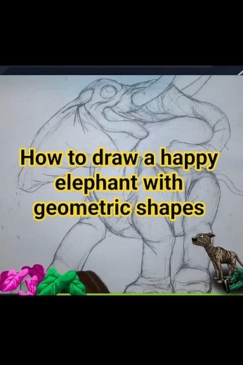 how to draw a Happy Elephant with geometric shapes 🐘 | Easy & Joyful Art