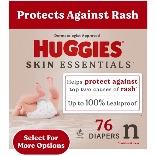 Huggies Skin Essentials Baby Diapers, Size Newborn (6-9 lbs), 76 Count (Select for More Options)