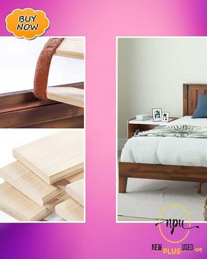 NEW Queen Wood Platform Bed Frame With Headboard And Slats