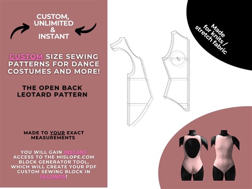 Made-to-measure Open Back Leotard Sewing Pattern, Custom One Piece Swimsuit, Sewing Pattern, Custom Dance Costume Leotard, Dance Leo PDF - Etsy