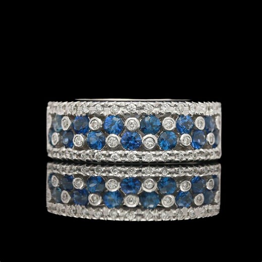 14k White Gold Diamond & Sapphire Band Ring - Etsy