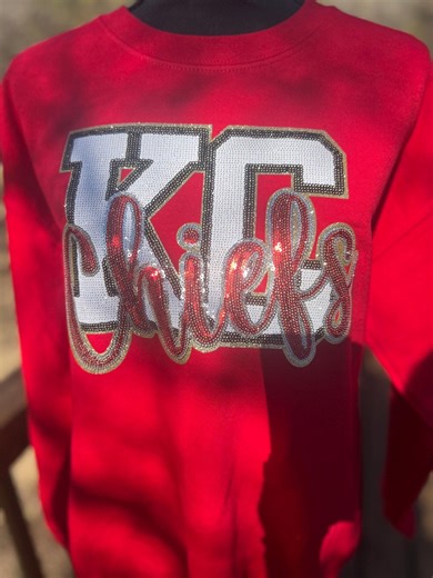 KC Chiefs Sequin Sweatshirt, Red Kansas City Football Crewneck, Game Day Bling Sweatshirt, Football Fan Apparel - Etsy