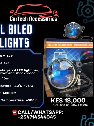 DUAL BILED FOGLIGHTS PRICE: 18000KSH (EXCLUSIVE OF INSTALLATION) 3 in 1 Colour IP67 Waterproof & Well Tolerated IP67 waterproof LED Light Bar, dust-proof and shockproof, effectively protects the light bar from rain, fog or dust. OUTPUT POWER 40w WORKING TEMP -40°C-105 C VOLTAGE 9-32V LUMINOUS FLUX 4000LM COLOUR TEMP 6500K #cartechaccessories #ledfoglights #nairobitiktokers #nairobikenya #foglights