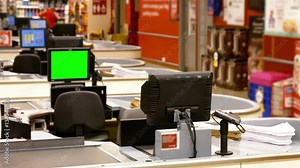 Billing machine and credit card terminal at cash counter in supermarket 4k